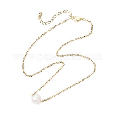 Натуральный культивированный пресноводный жемчуг картофельный кулон 304 нержавеющая сталь сингапурские цепочки ожерелья NJEW-JN05273-01-1