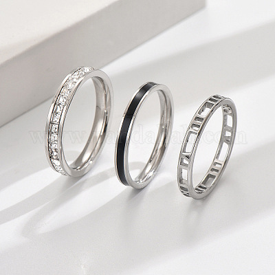 3 шт. полые кольца из нержавеющей стали 304 с микропаве прозрачного кубического циркония с эмалью FS-WGFDE09-10-1