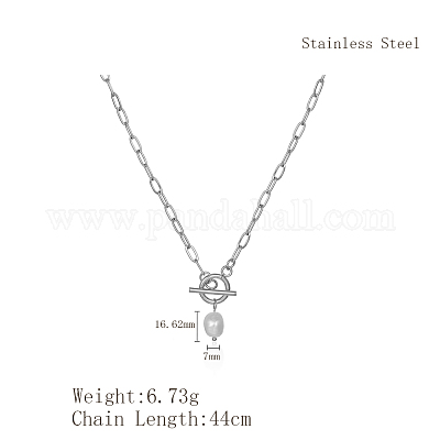 Минималистичные ожерелья из нержавеющей стали с подвеской в виде рисовой скрепки и имитацией жемчуга для повседневной женской одежды OX8079-1-1