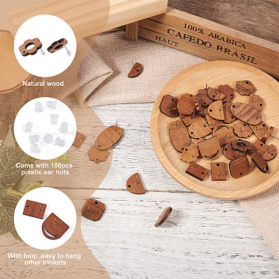 22 пара сережек-гвоздиков из орехового дерева в двух стилях MAK-FW0001-01-1