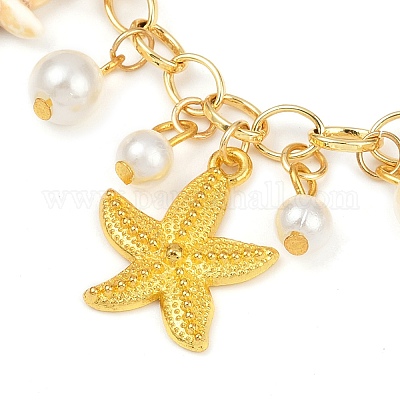 Браслеты с подвесками в виде морской звезды из окрашенной синтетической бирюзы BJEW-JB11642-01-1