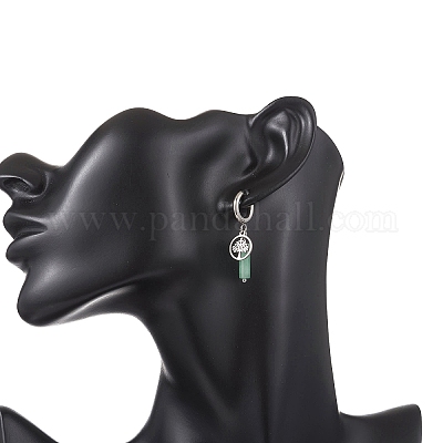 Серьги-кольца из нержавеющей стали 304 с зеленым авантюрином EJEW-JE06791-01-1