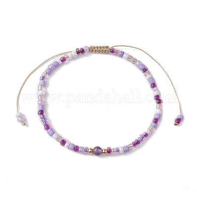 Браслеты из плетеных бусин из натуральных смешанных драгоценных камней и стеклянных семян BJEW-JB09529-1