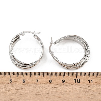 Серьги-гвоздики с тройным кольцом из нержавеющей стали 304 EJEW-P324-08P-1