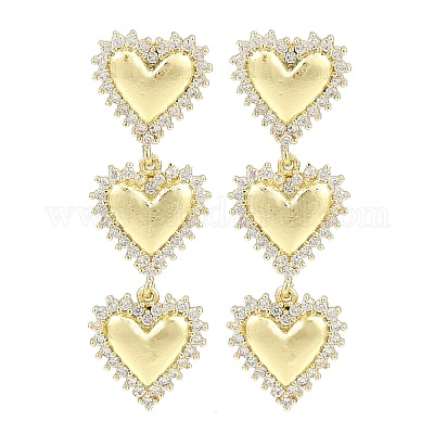 Серьги-гвоздики из латуни с покрытием в виде стойки с прозрачным фианитом в форме сердца EJEW-Z059-05G-1