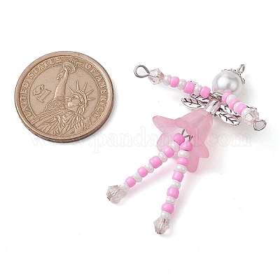 Большие подвески из стеклянных семян и акрилового жемчуга PALLOY-MZ00194-1