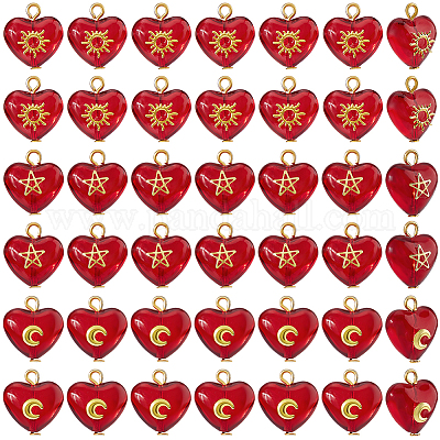 45 шт. 3 стиля подвески в форме сердца из латуни и стекла PALLOY-DC00038-1