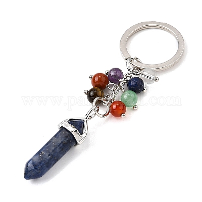 Бусины из натуральных и синтетических драгоценных камней с кольцами из сплава и железа KEYC-Q003-01-1