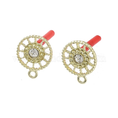 Покрытие стойки золотым сплавом с фурнитурой для сережек-пусетов со стразами EJEW-B036-02G-09-1