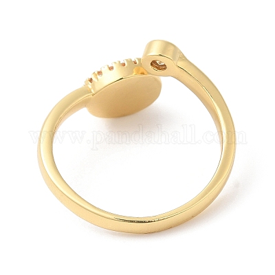 Плоская круглая открытая манжета из натуральной раковины с прозрачным кубическим цирконием RJEW-L106-017G-1