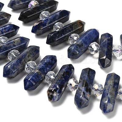 Нити бусин из натурального содалита с двойным окончанием G-H069-B18-01-1