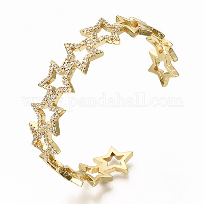 Браслеты-манжеты с прозрачным кубическим цирконием из латуни с микропаве BJEW-S142-003-NF-1