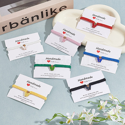 7шт. набор из 7-х цветных браслетов с подвесками в виде бабочки из сплава и акрила BJEW-AN0001-79-1