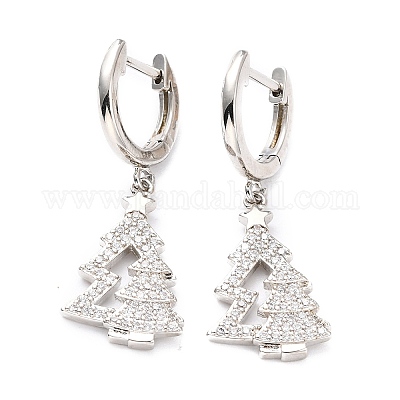 Латунные серьги-кольца Huggie из прозрачного кубического циркония с микропаве на Рождество ZIRC-I053-03P-1