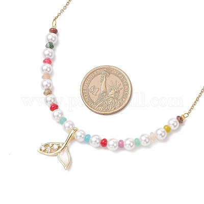 Ожерелья из круглых бусин из натурального смешанного камня и ракушек NJEW-JN05302-01-1