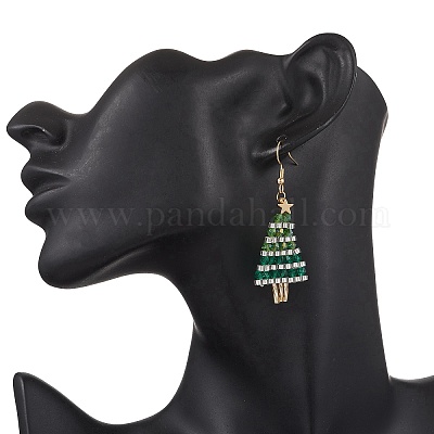 Серьги-подвески в форме рождественской елки из нержавеющей стали 304 EJEW-MZ00521-1