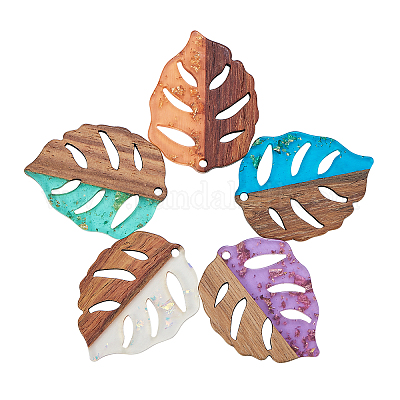 Подвески из прозрачной смолы и ореха&nbsp;RESI-CJ0001-80-1