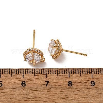 Фурнитура для серег-гвоздиков из латуни с паве из прозрачного кубического циркония KK-Z121-14G-1