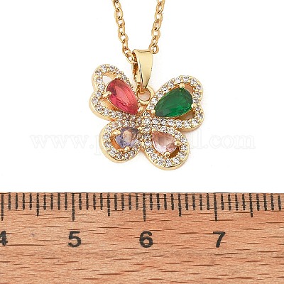 Латунный микропаве кубический цирконий бабочка кулон ожерелья для женщин NJEW-S448-09G-1