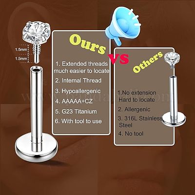 Лабрет-стержень из титанового сплава с внутренней резьбой EJEW-FS0001-31-1