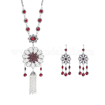 Ожерелья с подвесками в виде цветочных кисточек из сплава со стразами и комплекты серег-колец FS-WG853D3-01-1