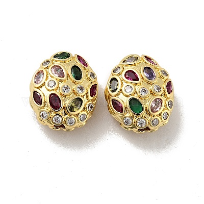 Овальные латунные микро проложить кубического циркония бусы KK-G419-16G-01-1