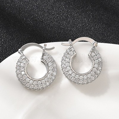 Латунные плоские круглые серьги-кольца с микропаве из прозрачных кубических цирконий EJEW-K318-04B-P-1