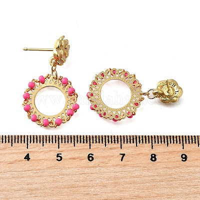 Плоские круглые латунные эмалевые серьги-гвоздики EJEW-S261-01G-1