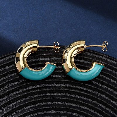 Серьги-гвоздики в форме буквы С из латуни с эмалью EJEW-D332-02A-G-1