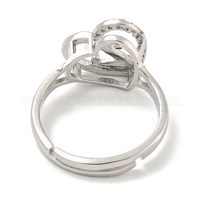 Сердце с буквой стойка покрытие латунь микро паве кубический цирконий регулируемые кольца для женщин RJEW-I105-06P-Z-1