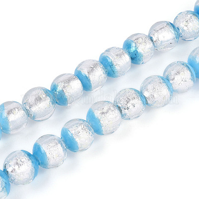 Светящиеся бусины ручной работы из серебряной фольги в технике лэмпворк FOIL-N029-03C-1