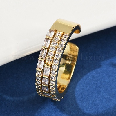 Манжеты из латуни с микро паве кубический цирконий для женщин RJEW-F182-04G-1