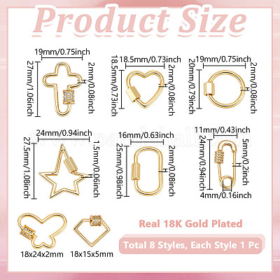 8 шт. 8 стиля латунные микро-паве кубические цирконии винтовые карабины замки-подвески KK-GA0002-01-1