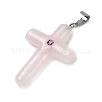 Подвески-крестики из натурального розового кварца KK-D021-04H-P-1