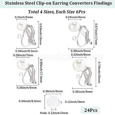 24 шт. 4 стиля фурнитуры для сережек-клипс из нержавеющей стали 304 с пластиковыми бусинами с имитацией жемчуга STAS-SC0010-46B-1