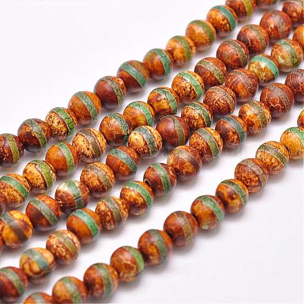 Brins de perles dzi motif rayé de style tibétain G-P229-B-02-8mm-1