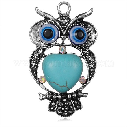 Owl Tibetan Style Alloy Synthetic Turquoise Big Pendants PALLOY-F080-01AS-1