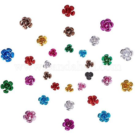 Pandahall 600 pezzi colore misto 3 dimensioni alluminio rosa fiore minuscole perle di metallo creazione di gioielli fai da te FALUM-PH0001-01-1
