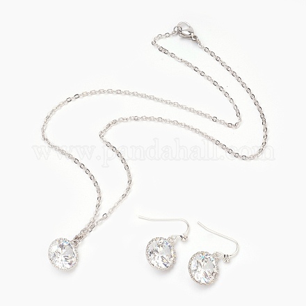 Brass Cubic Zirconia Necklaces & Earrings Jewelry Sets SJEW-JS00984-1