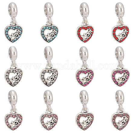 PandaHall Elite 12Pcs 6 Colors Mother's Day Alloy Rhinestone European Dangle Charms FIND-PH0010-89-1