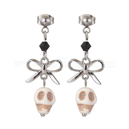 Серьги-гвоздики с черепом из синтетической бирюзы EJEW-TA00453-1