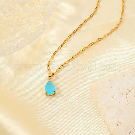 Модные латунные ожерелья с подвесками в виде слезы из стекла UU4380-8-1