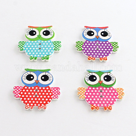 2-Hole Owl Printed Wooden Buttons BUTT-Q032-65-1