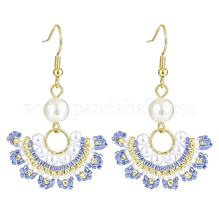 Éventail en perles de verre avec boucles d'oreilles pendantes en perles d'imitation EJEW-MZ00067-01-1