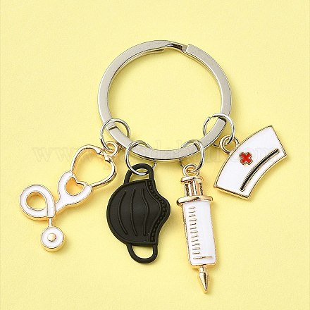 Maske & Schwesternkappe & Injektionsspritze & Stethoskop-Schlüsselanhänger mit Emaille-Anhänger KEYC-YW0001-09C-1