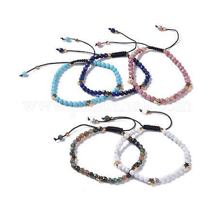 Bracelets de perles tressées de pierres précieuses naturelles et synthétiques BJEW-JB04215-1