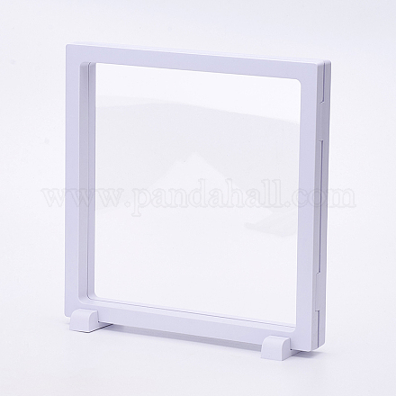 プラスチックフレームスタンド  透明なメンブレン付き  リングのために  ペンダント  ブレスレットジュエリーディスプレイ  正方形  ホワイト  18x18x2cm ODIS-P006-02A-1