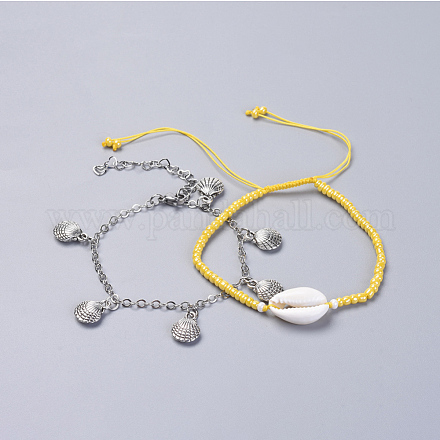Adjustable Glass Seed Bead & Tibetan Style Zinc Alloy Charm Bracelet Sets BJEW-JB04282-03-1
