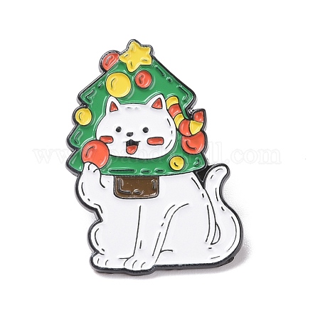 Gato con pin de esmalte de árbol de navidad JEWB-H006-04EB-1