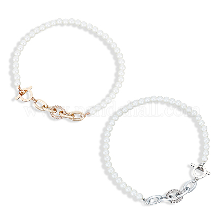 Anattasoul 2 Stück 2 Farben ABS-Kunststoff-Perlen-Halsketten-Set für Damen NJEW-AN0001-21-1